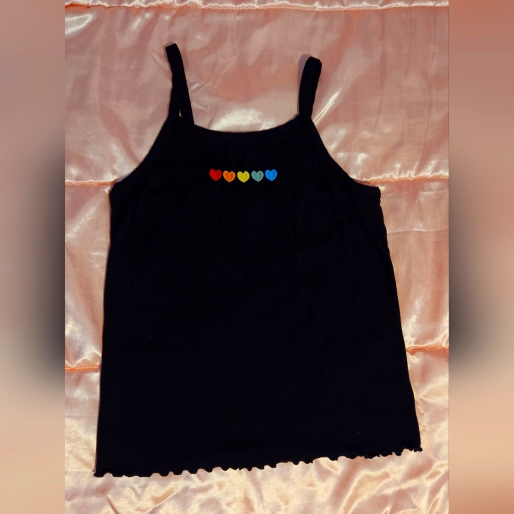 Girls/teen spaghetti strap black and rainbow stretchy top